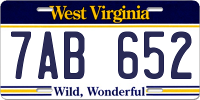 WV license plate 7AB652