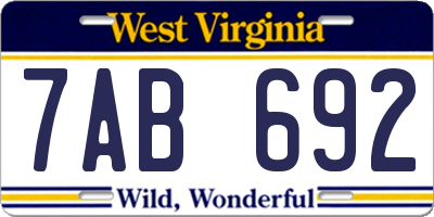 WV license plate 7AB692