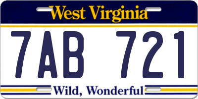 WV license plate 7AB721