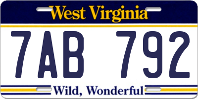 WV license plate 7AB792