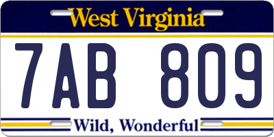 WV license plate 7AB809