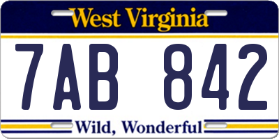 WV license plate 7AB842