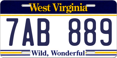 WV license plate 7AB889