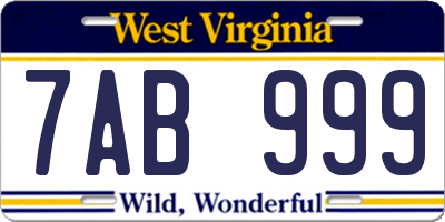 WV license plate 7AB999