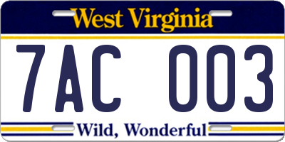 WV license plate 7AC003