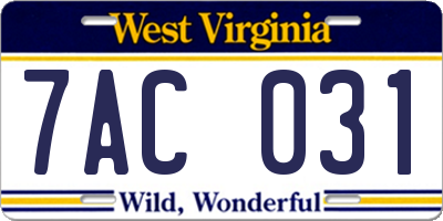 WV license plate 7AC031