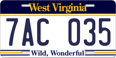 WV license plate 7AC035