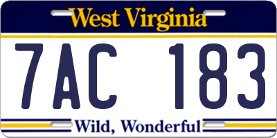 WV license plate 7AC183