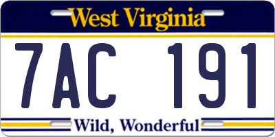 WV license plate 7AC191