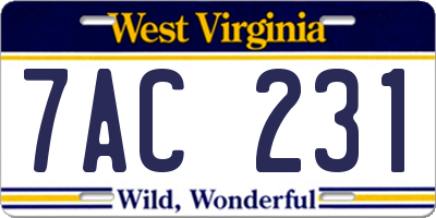 WV license plate 7AC231