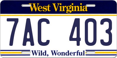 WV license plate 7AC403