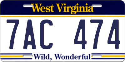WV license plate 7AC474