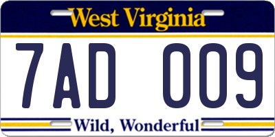 WV license plate 7AD009