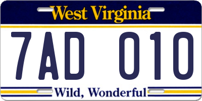 WV license plate 7AD010