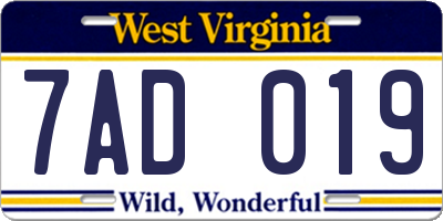 WV license plate 7AD019