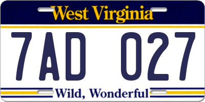 WV license plate 7AD027