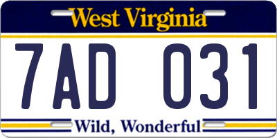 WV license plate 7AD031