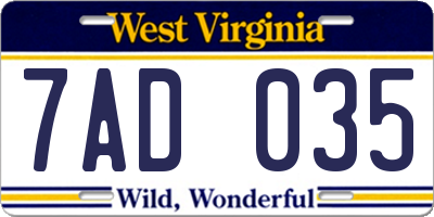 WV license plate 7AD035