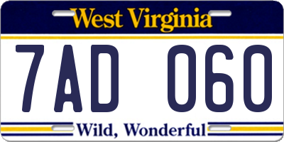 WV license plate 7AD060