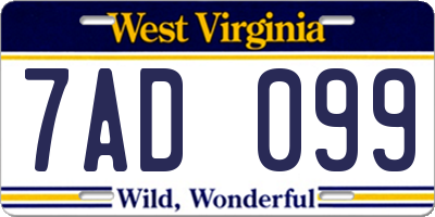 WV license plate 7AD099