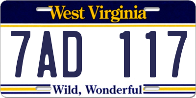 WV license plate 7AD117