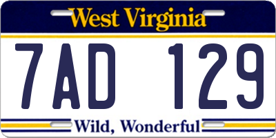 WV license plate 7AD129