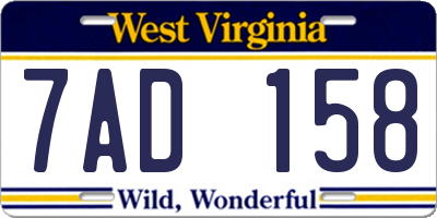 WV license plate 7AD158