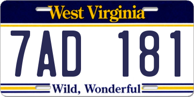 WV license plate 7AD181