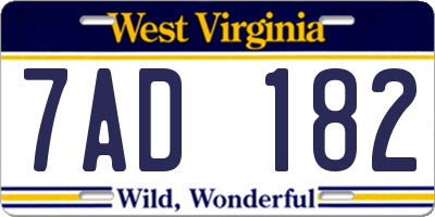 WV license plate 7AD182