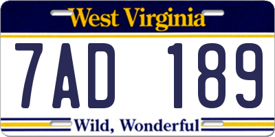 WV license plate 7AD189