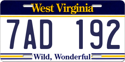 WV license plate 7AD192