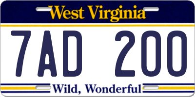 WV license plate 7AD200