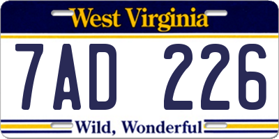 WV license plate 7AD226