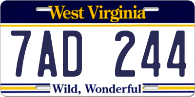 WV license plate 7AD244