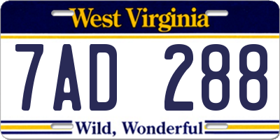WV license plate 7AD288