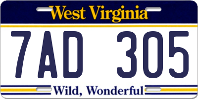 WV license plate 7AD305