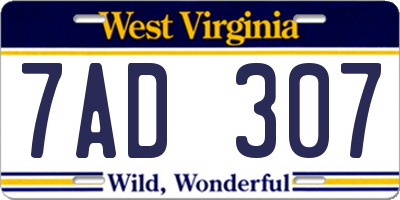 WV license plate 7AD307