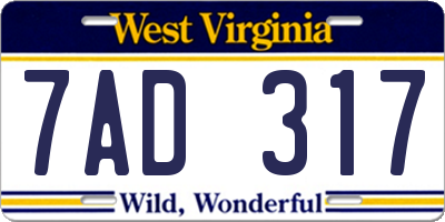 WV license plate 7AD317