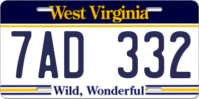 WV license plate 7AD332