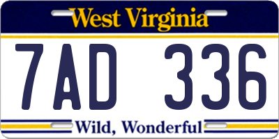 WV license plate 7AD336
