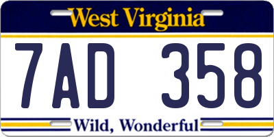 WV license plate 7AD358