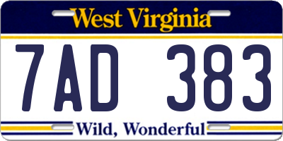 WV license plate 7AD383