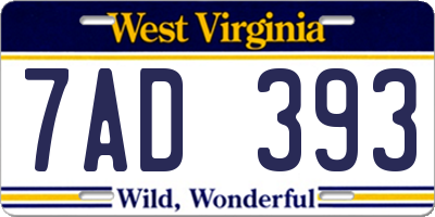 WV license plate 7AD393