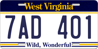 WV license plate 7AD401