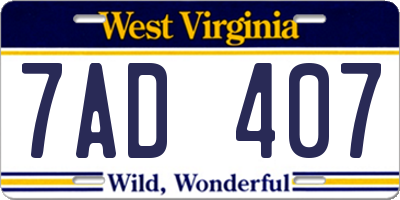 WV license plate 7AD407