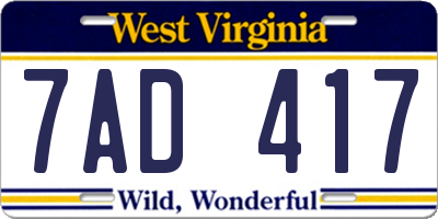WV license plate 7AD417
