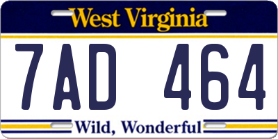 WV license plate 7AD464