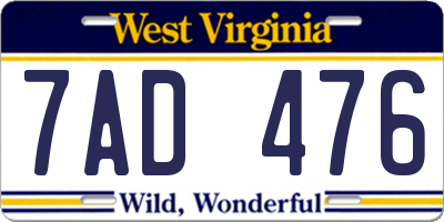 WV license plate 7AD476