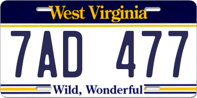 WV license plate 7AD477