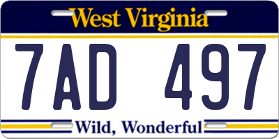 WV license plate 7AD497